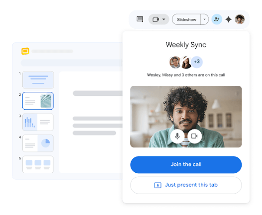 Совместная работа и видеозвонок в Google Slides